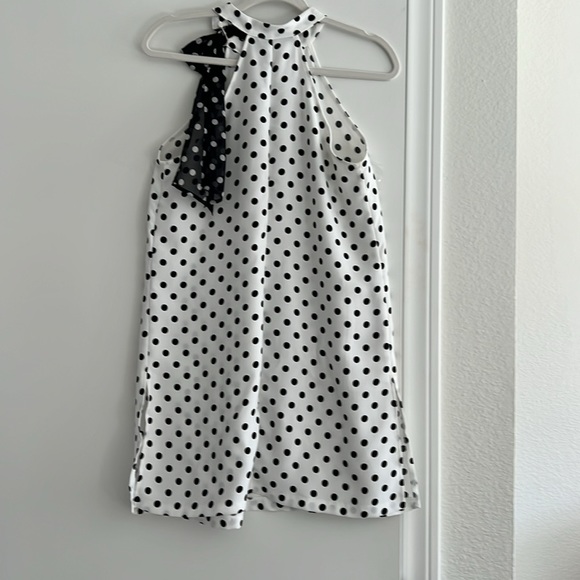 Zara Polka Dot Tunic - White and Black Polka Dot, Attached Scarf Included - Picture 4 of 11